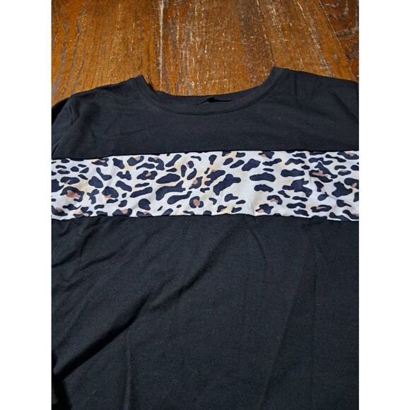 New XL Long Sleeve Black Cheetah Leopard  Pullover Fleece Sweatshirt Shirt Top - Picture 3 of 4